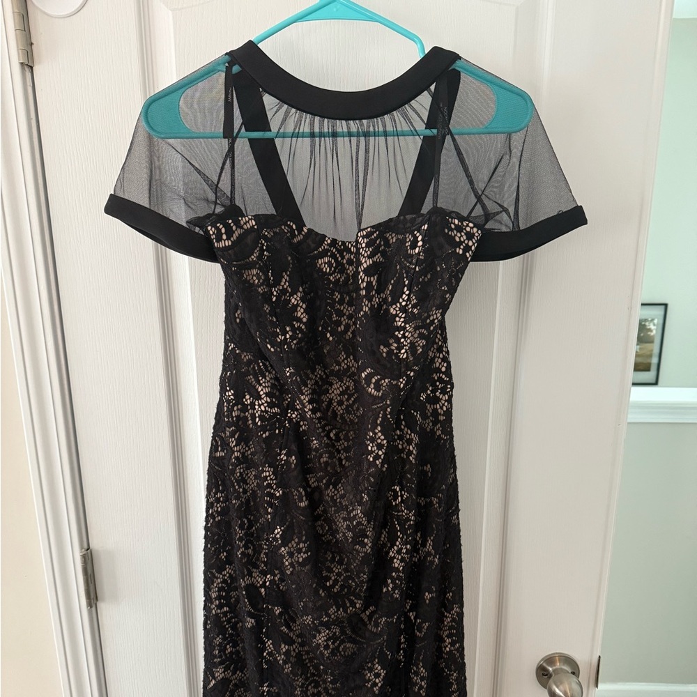 Maggy London Strapless Black Lace Illusion Dress